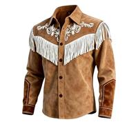 Camicie funky da uomo in stile occidentale con frange button down, maniche lunghe, colletto a punta, top casual, versatili camicie da festival da uomo, abbigliamento leggero per l'uso quotidiano