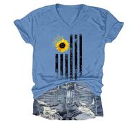 Camicie girasole per le donne Plus Size Top Estate Manica Corta Allentata Casual T Shirt Junior Teen Girls Graphic Tees French Top Donna, Marina Militare, 3XL