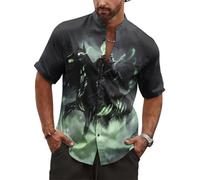 Camicie hawaiane alla moda da uomo, alla moda, a maniche corte, con bottoni, per Halloween, cavaliere senza testa, camicia hawaiana, spiaggia, viaggi, tutti i giorni, Senza testa, L
