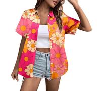 Camicie hawaiane da crociera da donna a maniche corte casual tropicale caraibico camicia vintage hawaiana palma spiaggia grafica estiva bowling divertente camicia da bowling floreale cubano, rosa, XXL
