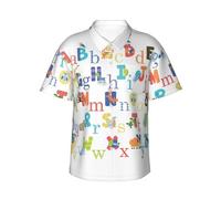 Camicie hawaiane da uomo a maniche corte con bottoni e stampa dell'alfabeto animale, eleganti e essenziali per le vacanze al mare, Nero , 3XL