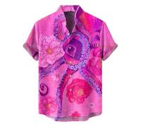 Camicie hawaiane da uomo a maniche corte con pesce, camicia con bottoni, top tropicali con tasca, vestiti estivi per le vacanze, Z02-hot camicia hawaiana rosa per gli uomini, XL