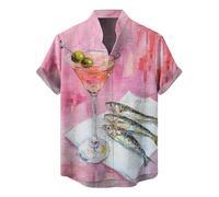 Camicie hawaiane da uomo a maniche corte con pesce, camicia con bottoni, top tropicali con tasca, vestiti estivi per le vacanze, Z13-hot camicia hawaiana rosa per gli uomini, XL