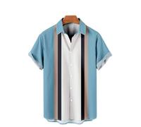 Camicie hawaiane da uomo a maniche corte con stampa a righe a blocchi di colore vestibilità ampia estiva spiaggia casual abbottonata camicie Aloha blu, Blu, L