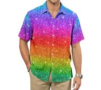 Camicie hawaiane da uomo | arcobaleno - camicie casual da spiaggia alla moda con bottoni - per vacanze, viaggi, pendolarismo, E Fantasia Multicolore, L