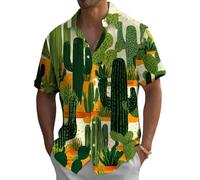 Camicie hawaiane da uomo | Cactus Cowboy stampa manica corta grafica casual camicie | abbottonatura top estivo moda abbigliamento, Cactus verdi, XL
