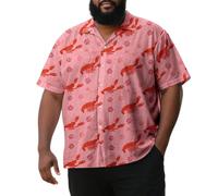 Camicie hawaiane da uomo | Camicia da spiaggia con stampa di gamberi con bottoni oversize, a maniche corte, abbigliamento estivo per feste divertenti, Ombra Gamberetti Rosa, L