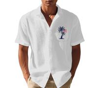 Camicie hawaiane da uomo - Camicie patriottiche da uomo con bandiera americana e design palme - Casual Boho Style 4 luglio camicie per il giorno dell'indipendenza, 5, 4XL