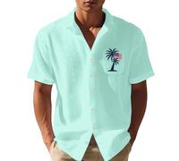 Camicie hawaiane da uomo - Camicie patriottiche da uomo con bandiera americana e design palme - Casual Boho Style 4 luglio camicie per il giorno dell'indipendenza, 2, 5XL