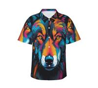 Camicie hawaiane da uomo colorate con animali ad acquerello, camicia casual a maniche corte abbottonata camicia estiva da spiaggia, Multicolore, XL