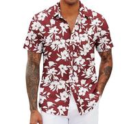 Camicie hawaiane da uomo con stampa isola, camicia da spiaggia con tasca, top estivo a maniche corte, camicette abbottonate, a righe, comode, leggere, per le vacanze, S-2XL, rosa, XXL