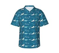 Camicie hawaiane da uomo - Lines Cats Dogs Mens Summer Short Sleeve Button Down Casual Beach Shirts, Nero, XL