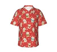Camicie hawaiane da uomo - Maneki Giapponese Maneki Cats Camicia estiva da uomo a maniche corte con bottoni casual, nero, XL