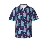 Camicie hawaiane da uomo - Silhouette Cats Camicia estiva da uomo a maniche corte abbottonatura casual da spiaggia, nero, XX-Large