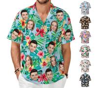Camicie Hawaiane Personalizzate per Uomo Camicie Hawaiane Divertenti Personalizzate con Volto Camicie Abbottonate Casual a Maniche Corte con Stampa Tropicale Estiva da Spiaggia Personalizzate per Uomo
