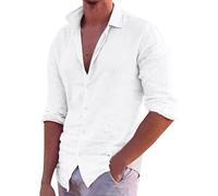 Camicie in canapa di cotone a maniche lunghe da uomo, camicie hawaiane con bottoni, camicia estiva da spiaggia, semplice camicia tropicale, camicia da lavoro, casual, a maniche lunghe, per primavera