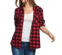 Camicie in flanella a quadri da donna taglie forti in cotone Lumberjack a maniche lunghe in tartan, stile button down elegante e casual, con controlli a quadretti, camicie da lavoro alla moda, top