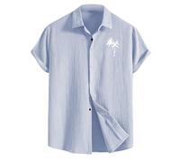 Camicie in lino da uomo a maniche corte in cotone con bottoni T-shirt grafica T-shirt estiva casual da spiaggia hawaiana top, Blu, S