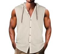 Camicie in lino da uomo, top da palestra da uomo, senza maniche, camicia in lino a maniche corte da uomo, camicia da spiaggia bianca magliette casual con scollo a V, top da palestra top casual da