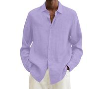 Camicie in lino di cotone da uomo a maniche lunghe vestibilità ampia casual camicia tinta unita leggera abbottonatura colletto in piedi Camicie traspiranti Comfort Classic Fit Polo Casual alla moda