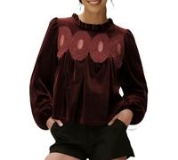 Camicie in Velluto da Donna Camicetta Casual Girocollo Maglie a Maniche Lunghe Velluto alla Moda Blusa in Velour Eleganti Autunno Primavera Camicie Curvy Tinta Unita Leggera E Comoda Slim Fit