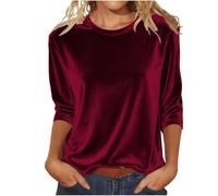 Camicie in Velluto da Donna Camicia a Maniche Lunghe Casual Camicette Velluto Eleganti Lavoro Camicetta Girocollo in Velour Autunno Primavera Maglie Curvy alla Moda Leggera E Comoda Tinta Unita