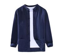 Camicie Lino Uomo - Camice Uomo Estive Camicia A Maniche Lunghe da Uomo in Stile Casual con Bottoni A Forma di Rana Adatta per Occasioni di Meditazione Zen (Blue XXL)