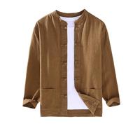 Camicie Lino Uomo - Camicia Maniche Corte Uomo Camicia A Maniche Lunghe da Uomo in Stile Casual con Bottoni A Forma di Rana Adatta per Occasioni di Meditazione Zen (Brown M)