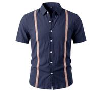Camicie Lino Uomo Eleganti, Camicia a Maniche Corte per L'Estate Casual, con Cintura in Maglia, Patchwork, Colletto Aperto e Stile Etnico Leggero.