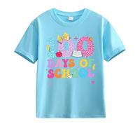 Camicie Natale Girls and Boys Casual Short Sleeved T Shirt 100 Days of School Opening 100 Days Anniversary Personality Loose Short Sleeved Maglia da donna, Azzurro, 2-3 Jahre