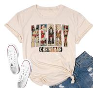 Camicie natalizie da donna Merry Christmas Santa Claus Funny Hoilday Print T-Shirts Graphic Tee Top, 25sabbia-3, S
