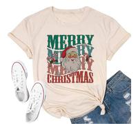 Camicie natalizie da donna Merry Christmas Santa Claus Funny Hoilday Print T-Shirts Graphic Tee Top, 25sabbia-2, M