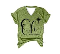 Camicie natalizie da donna retrò abiti natalizi Oh Night Divine donna stampa lettera scollo a V tunica maniche corte top abbigliamento sportivo interno esterno, Verde, L