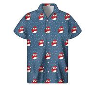 Camicie natalizie da uomo a maniche corte casual con bottoni con stampa di Babbo Natale camicetta brutta magliette natalizie allentate pullover hawaiane top, Blu, XL