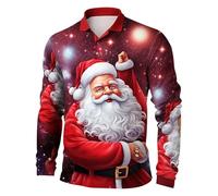 Camicie natalizie da uomo a maniche lunghe con stampa divertente Babbo Natale camicie allentate con bottoni top casual leggeri regali per le vacanze regali 2025, Rosso, XXL