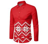Camicie natalizie da uomo con fiocco di neve, camicia hawaiana divertente a maniche lunghe con bottoni, magliette per vacanze e festival, Rosso, 5XL
