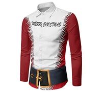 Camicie natalizie da uomo con fiocco di neve, camicia hawaiana divertente a maniche lunghe con bottoni, magliette per vacanze e festival, Rosso scuro, 5XL