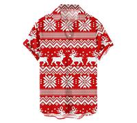 Camicie natalizie da uomo divertente camicia hawaiana novità button down maniche corte magliette casual vacanze top camicette, Camicia natalizia rossa da uomo, S