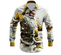 Camicie natalizie da uomo divertente stampa Babbo Natale pupazzo di neve camicia di Natale brutta renna grafica 3D top da uomo novità albero di Natale scintillante manica lunga button down t-shirt
