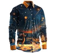 Camicie natalizie da uomo divertente stampa pupazzo di neve maglietta a maniche lunghe button down top magliette vacanze festival camicette 2025, Giallo, 5XL