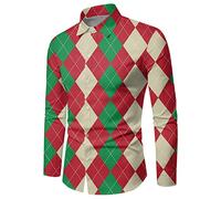 Camicie natalizie da uomo in autunno e inverno, maniche lunghe, bottoni, stampa completa, camicie divertenti con un'atmosfera speciale, verde, M