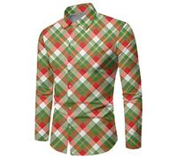 Camicie natalizie da uomo in autunno e inverno, maniche lunghe, bottoni, stampa completa, camicie divertenti con un'atmosfera speciale, Verde scuro, 4XL