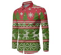 Camicie natalizie da uomo in autunno e inverno, maniche lunghe, bottoni, stampa completa, camicie divertenti con un'atmosfera speciale, Verde chiaro, 4XL