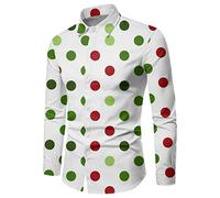 Camicie natalizie da uomo in autunno e inverno, maniche lunghe, bottoni, stampa completa, camicie divertenti con un'atmosfera speciale, bianco, M