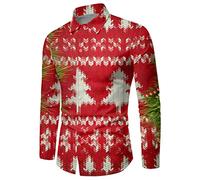 Camicie natalizie da uomo in autunno e inverno, maniche lunghe, bottoni, stampa completa, camicie divertenti con un'atmosfera speciale, Rosso anguria., 5XL