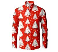Camicie natalizie da uomo in autunno e inverno, maniche lunghe, bottoni, stampa completa, camicie divertenti con un'atmosfera speciale, Colore: rosa., 3XL