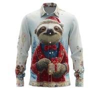 Camicie Natalizie Uomo - Camicia Invernale con Stampa Animalier per Uno Stile festoso e Confortevole (Light Blue 4XL)