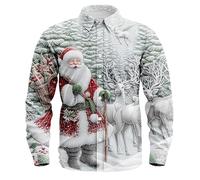 Camicie Natalizie Uomo - Camicia Invernale con Stampa Animalier per Uno Stile festoso e Confortevole (White XXL)