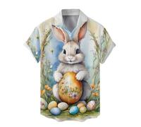 Camicie pasquali da uomo casual estive vacanze a tema Pasqua camicia a maniche corte divertente uova di Pasqua coniglietto stampato camicie abbottonate