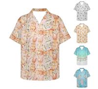 Camicie pasquali divertenti da uomo - Camicie con stampa da uomo UK Coniglio Graphic Top bavero colletto Button Down T-shirt Fashion Festival Lucky Tees Summer Beach Top Floral Bunny Print Tees Pasqua